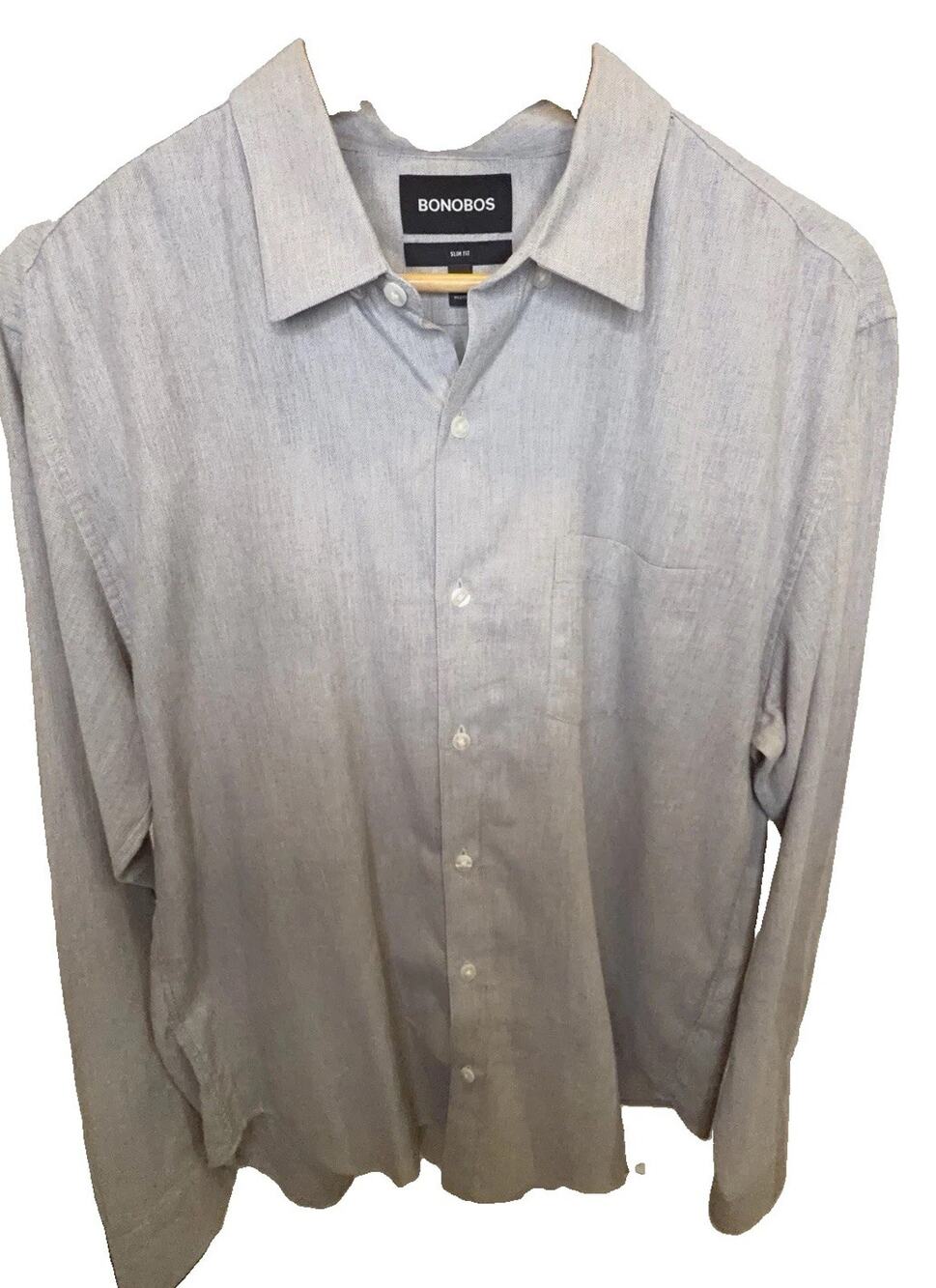 Bonobos Men’s Large Slim Fit Button Down Shirt Long Sleeve Gray Blue Casual